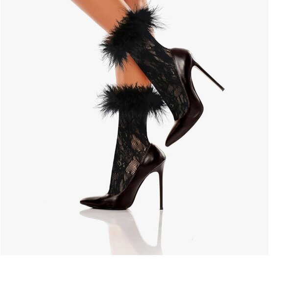 Women's Black Ruffle Fishnet Socks - Picture 2 of 3